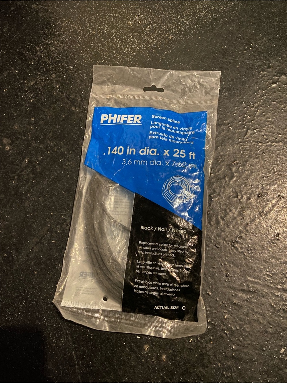 Phifer Black Screen Spline - 140 in dia. x 25 ft